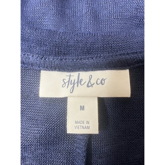 Style & Co Womens Navy Blue Knot Front Shirt Top Size Medium - Picture 4 of 7